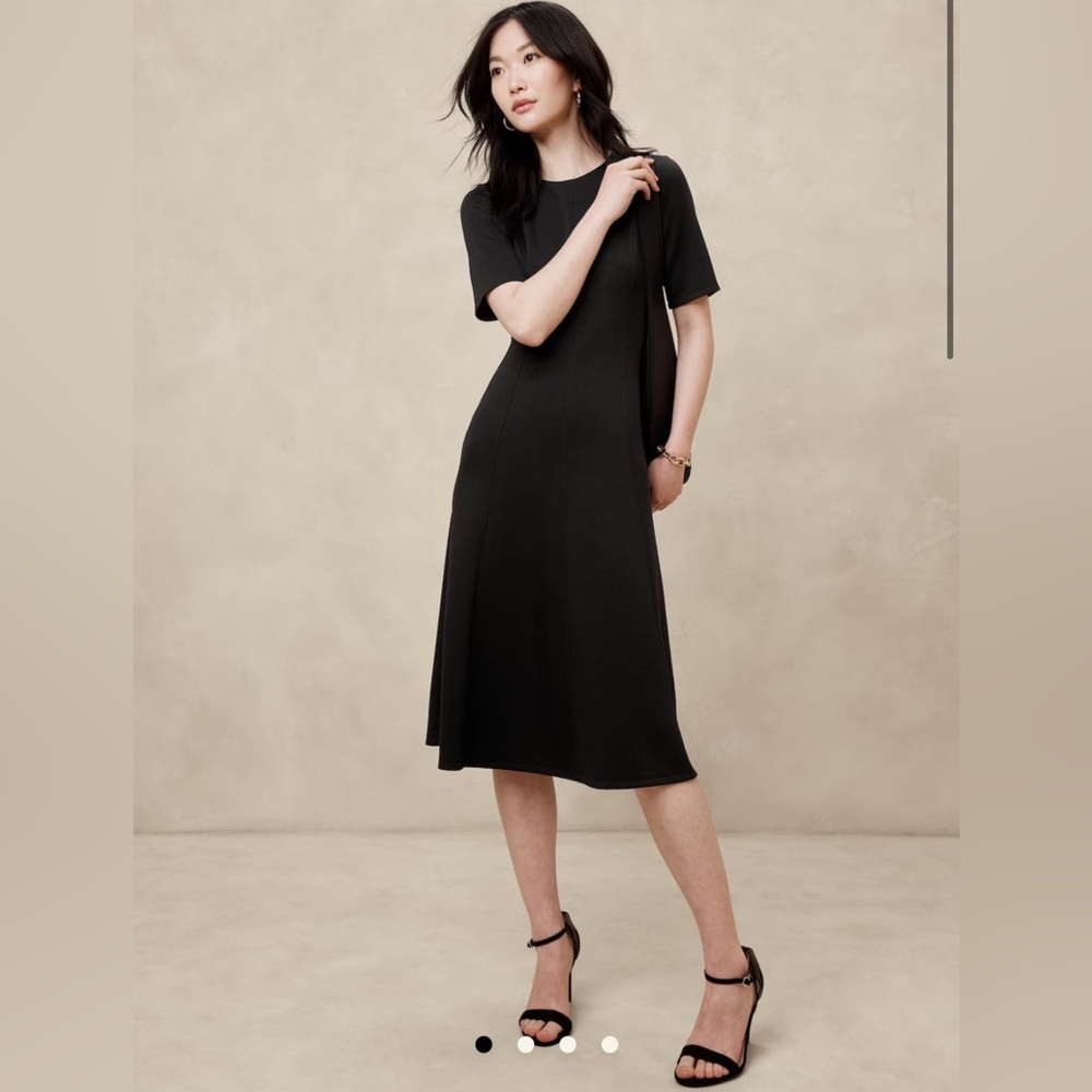 Banana Republic Black Midi A-Line Short-Sleeve Dress
